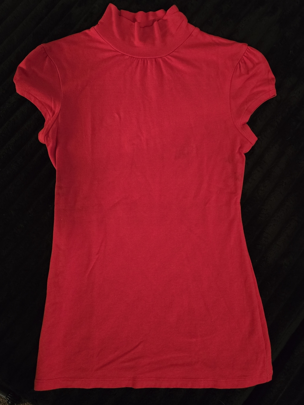 Express Women's Vibrant Red Mock Neck Short Sleeve Tee